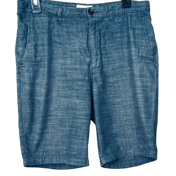 GOODFELLOW CASUAL FLAT FRONT LINDEN SHORTS, MENS, 32, HEATHER BLUE, CHAMBRAY - Picture 1 of 10